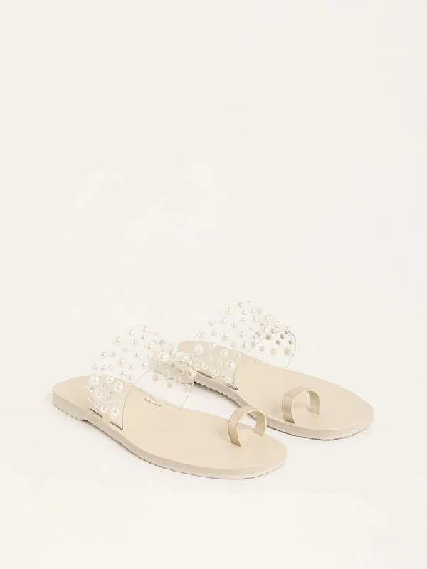 LUNA BLU Ivory Pearl Embellished Sandals