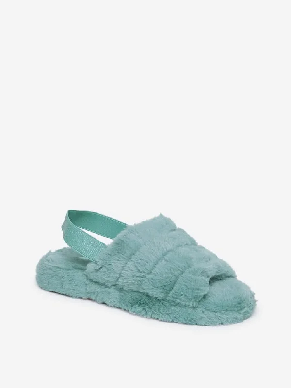 LUNA BLU Teal Faux-Fur Slides