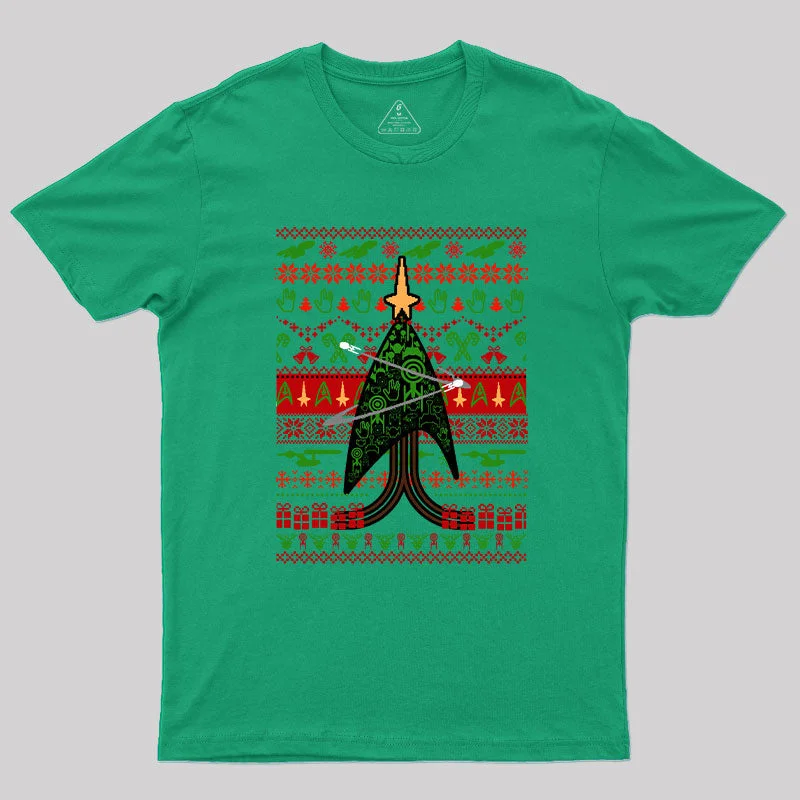 Distressed Women T Shirt with a Laid - Back AestheticMerry Trekmas T-Shirt