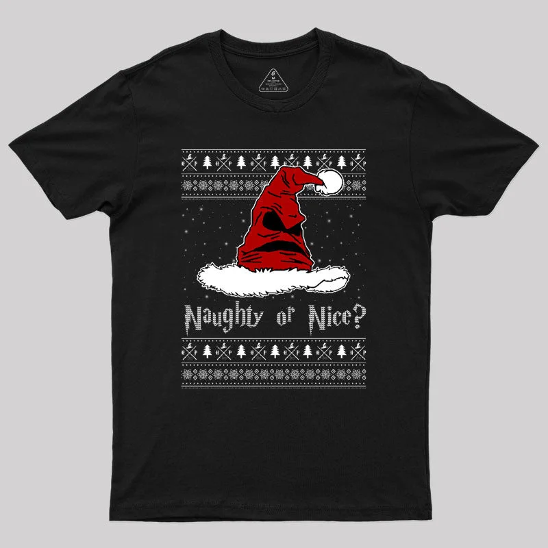 Crew Neck Women T Shirt with a Timeless DesignCrew Neck Women T Shirt with a Timeless DesignNaughty Or Nice Sorting Santa Claus Geek T-Shirt