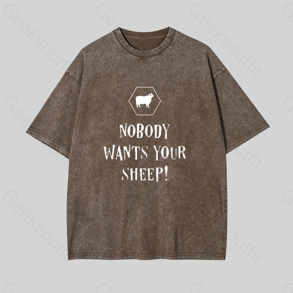 Embroidered Women T Shirt with Intricate DetailsNobody Wants Your Sheep Geek Washed T-shirt