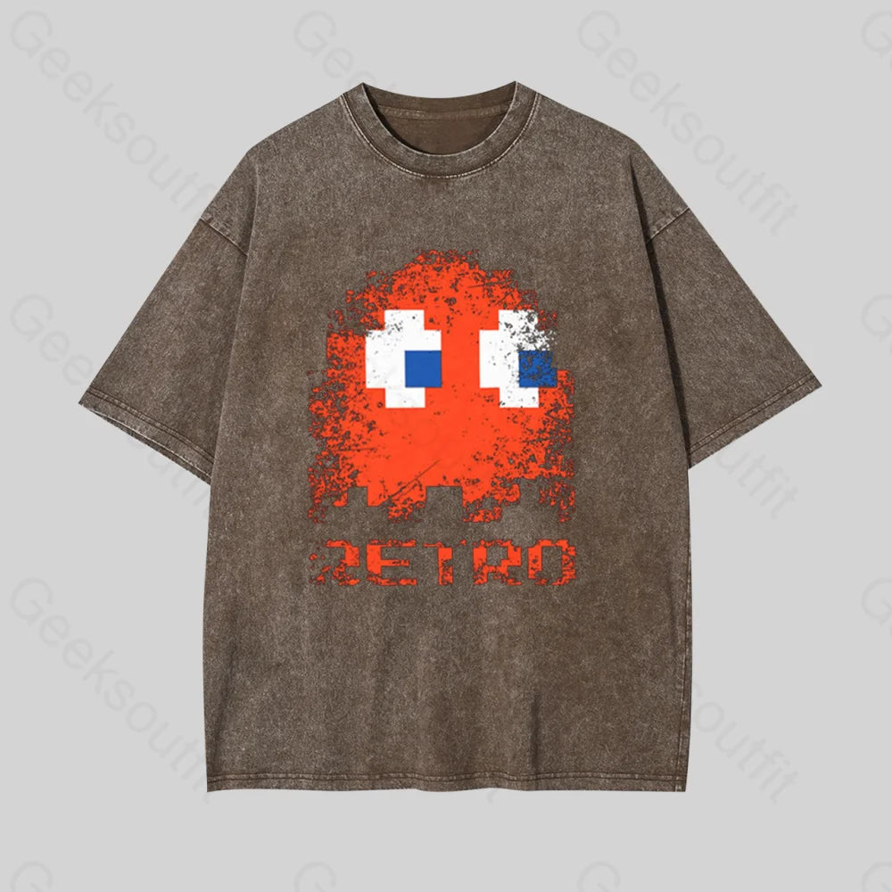 Pocketed Women T Shirt for Added FunctionalityPac Man Retro Geek Washed T-shirt