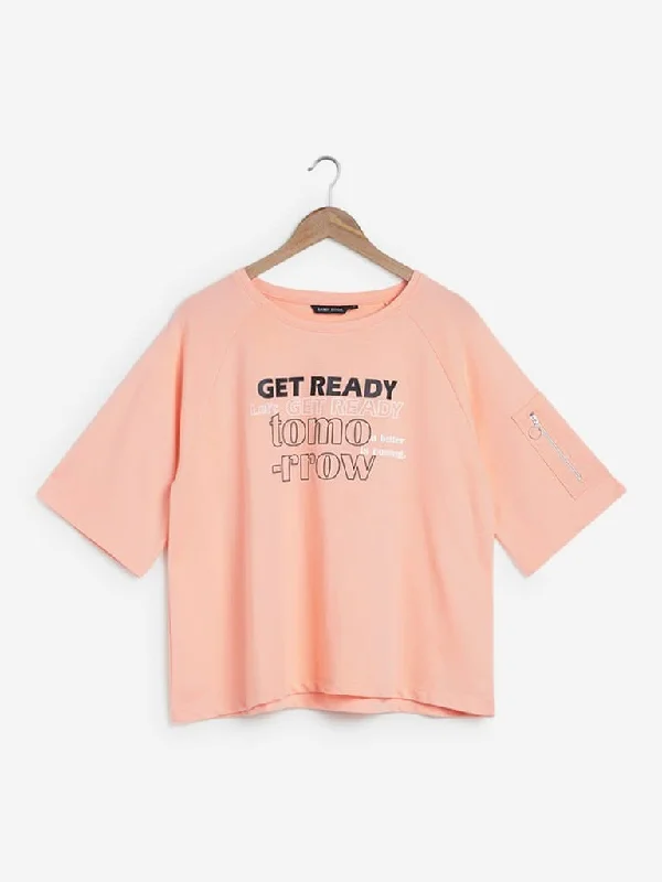 Sassy Soda Curves Peach Text Printed T-Shirt