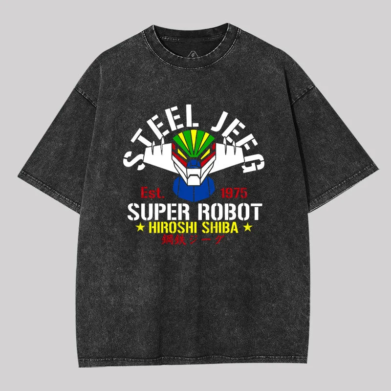 Embroidered Women T Shirt with Intricate DetailsThe 3rd Super Robot Geek Washed T-shirt