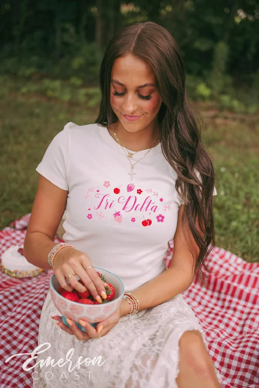 Floral Print Women T Shirt for a Feminine TouchFloral Print Women T Shirt for a Feminine TouchTri Delta Freshly Picked Bid Day Baby Tee