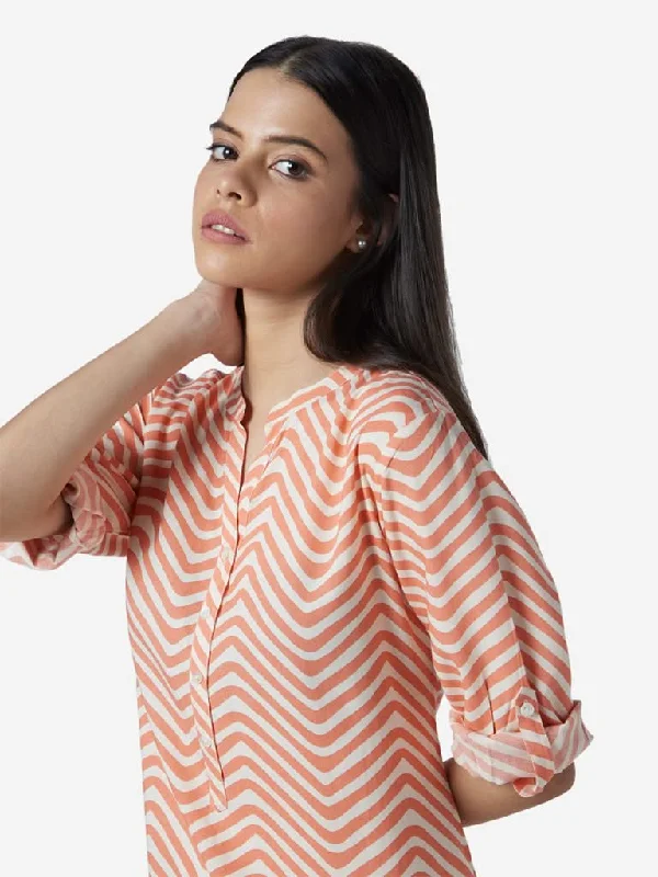 Utsa Coral Chevron Print High-Low Kurta