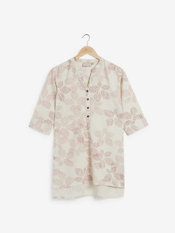 Utsa Dusty Pink Leaf Printed High-Low Kurti