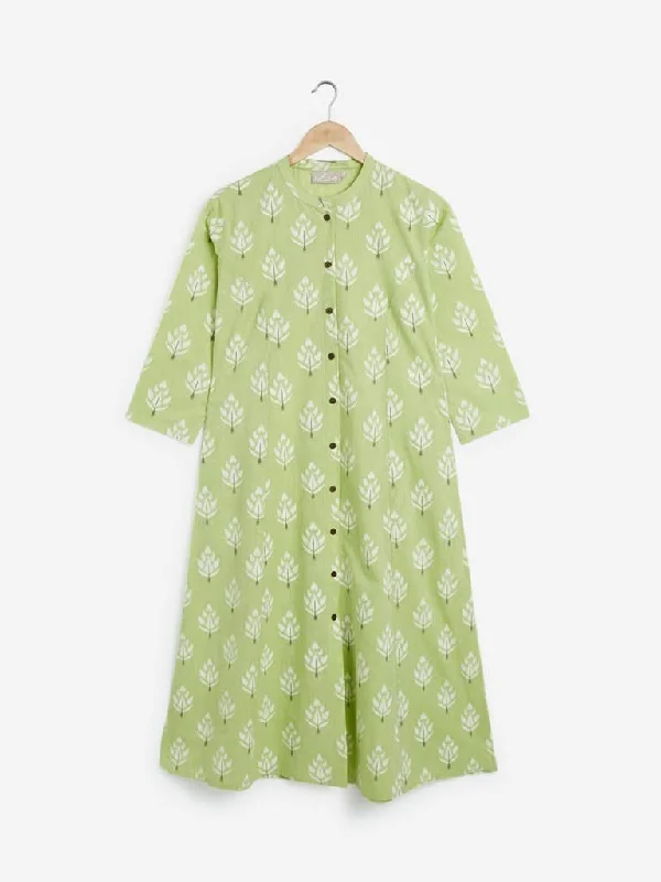 Utsa Green Ethnic Printed A-Line Kurta