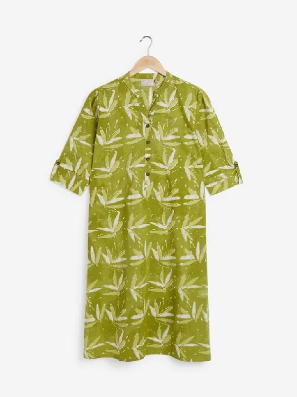 Utsa Green Leaf Design Straight Kurta