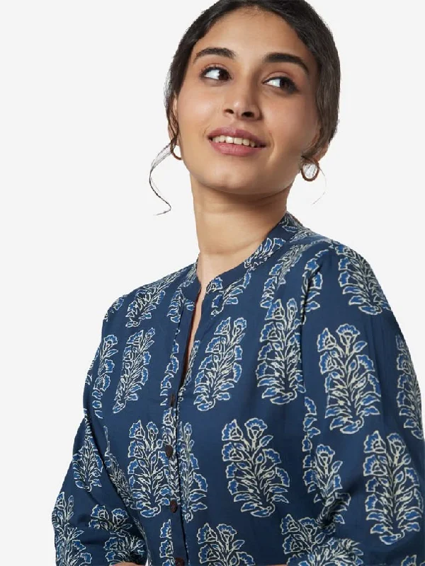 Utsa Indigo Straight Floral Design Kurta