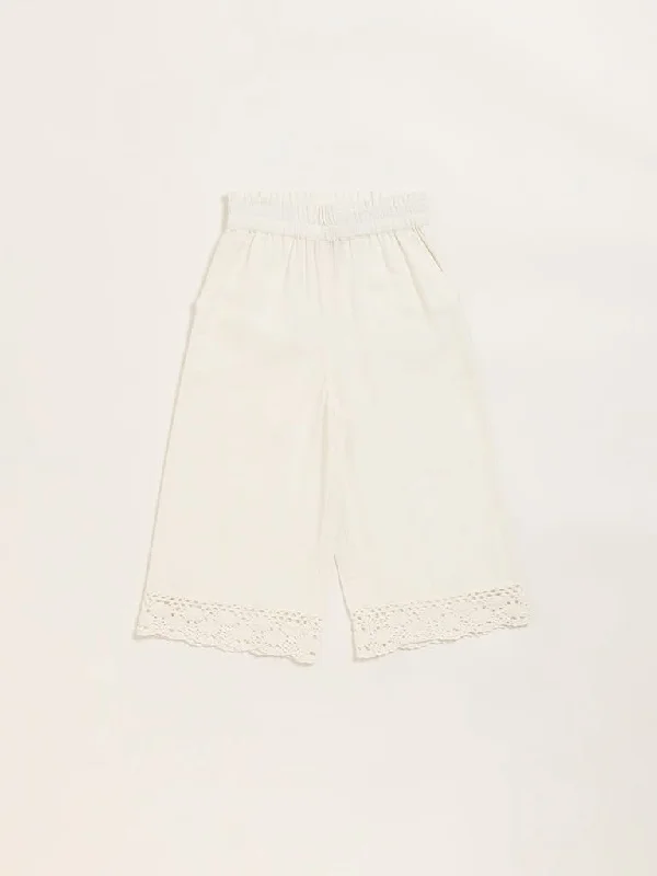 Utsa Kids Off-White Lace Trim Palazzos (2 - 8yrs)