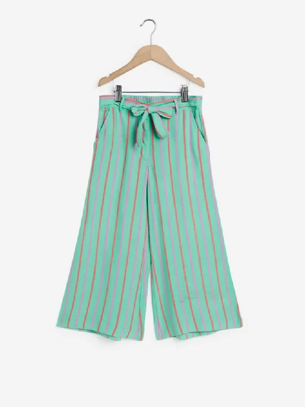 Utsa Kids Sea Green Striped Palazzos