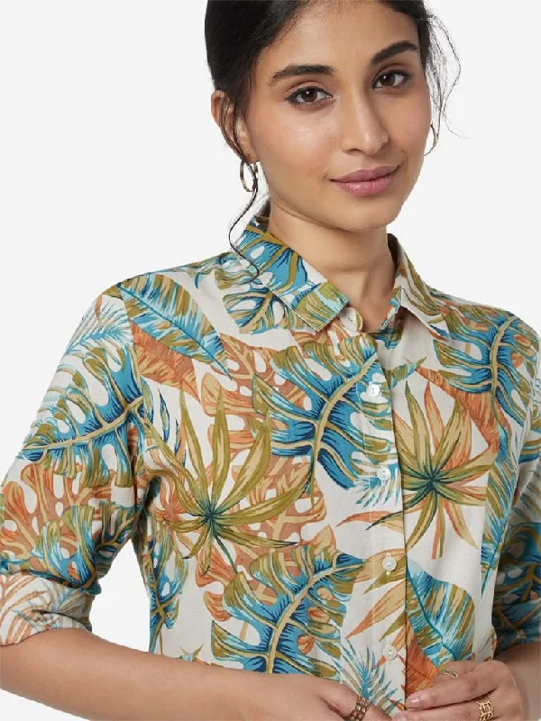 Utsa Multicolour Tropical Leaf Ethnic Shirt