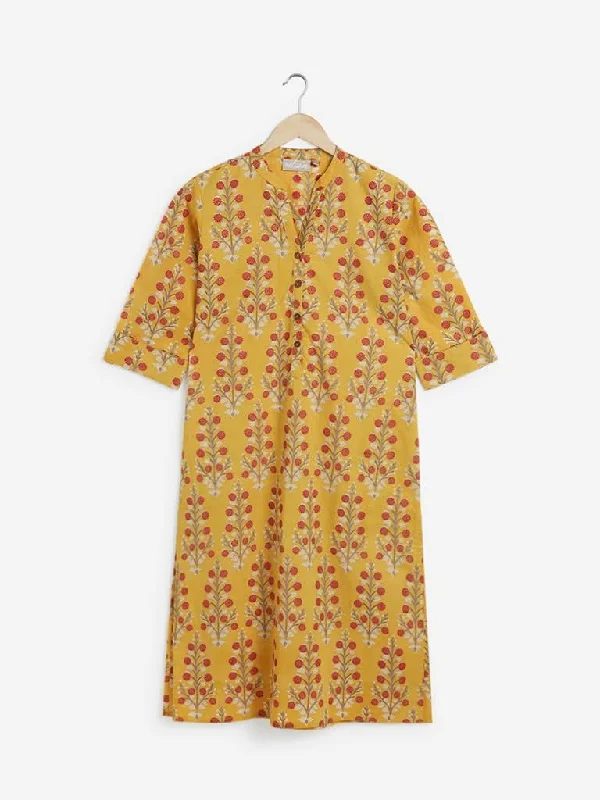 Utsa Mustard Floral Straight Kurta