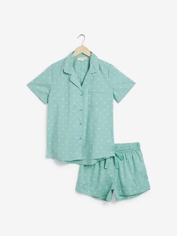 Wunderlove Mint Polka-Dot Shirt and Shorts Set