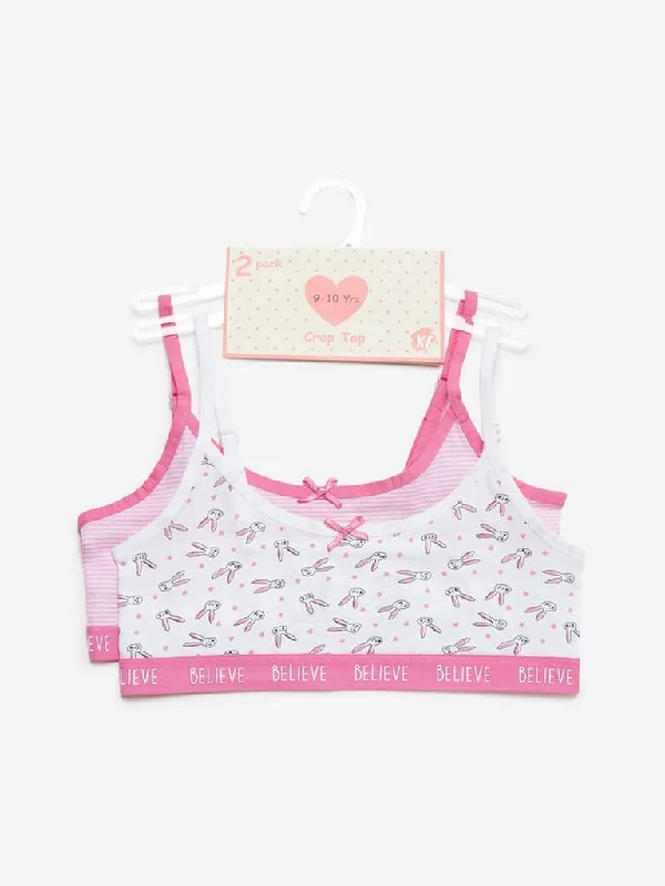 Y&F Kids Pink Printed Crop-Tops Set of Two