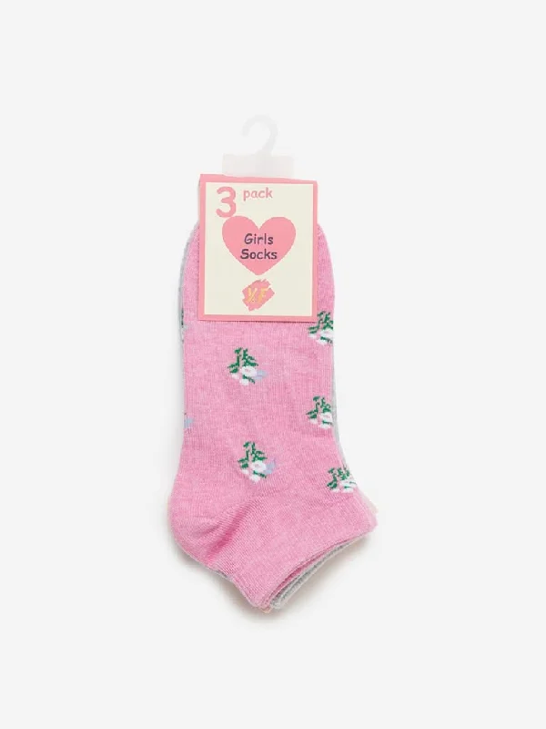 Y&F Kids Pink Printed Socks Set of Three