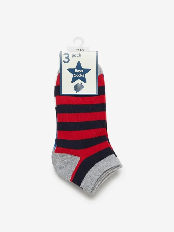 Y&F Kids Red Striped Socks Set of Three