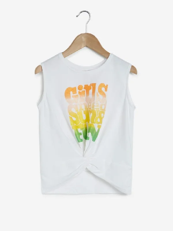 Y&F Kids White Text Printed Tank Top