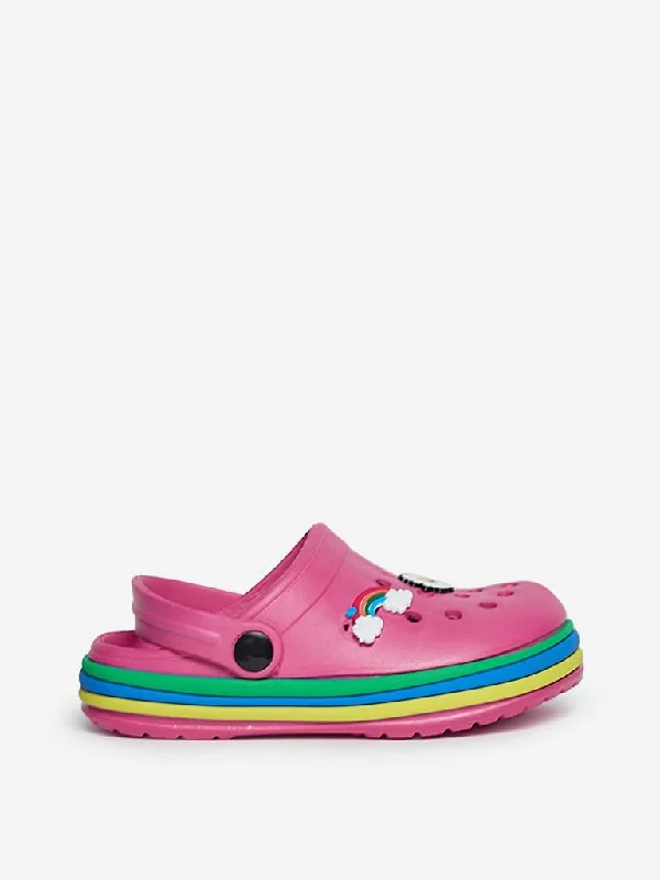 Yellow Fuchsia Rainbow Detailed Clogs