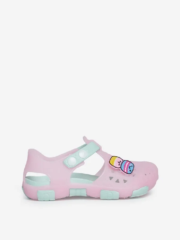 Yellow Kids Light Pink Laser-Cut Detailed Clogs