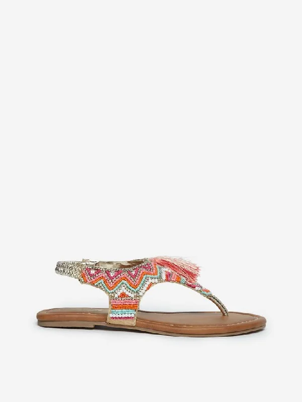 Yellow Multicolour Beaded Sandals