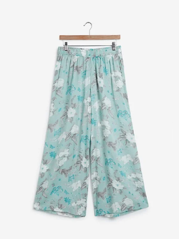 Zuba Blue Floral Printed Palazzos