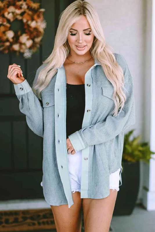 High - Neck Bodysuits for a Modest and Sophisticated LookButton Down Drop Shoulder Jacket