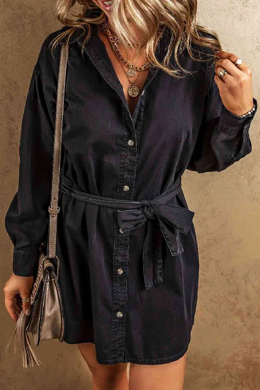Organic Cotton Bodysuits for an Eco - Friendly and Comfortable OptionButton Up Collared Neck Denim Dress