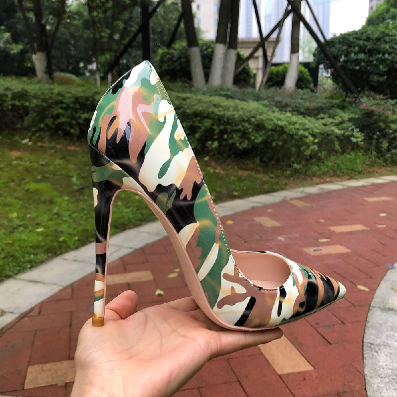 Plus - Size Bodysuits with a Comfortable and Flattering FitCamouflage Patent Pointed Toe High Heel Shoes