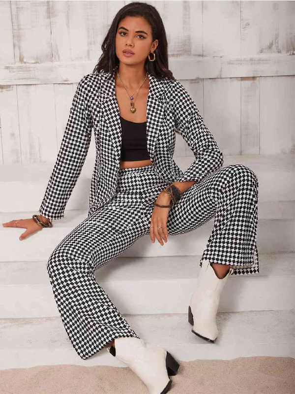 Mesh Bodysuits for a Bold and Edgy Fashion StatementCheckered Blazer & Slit Pants Set