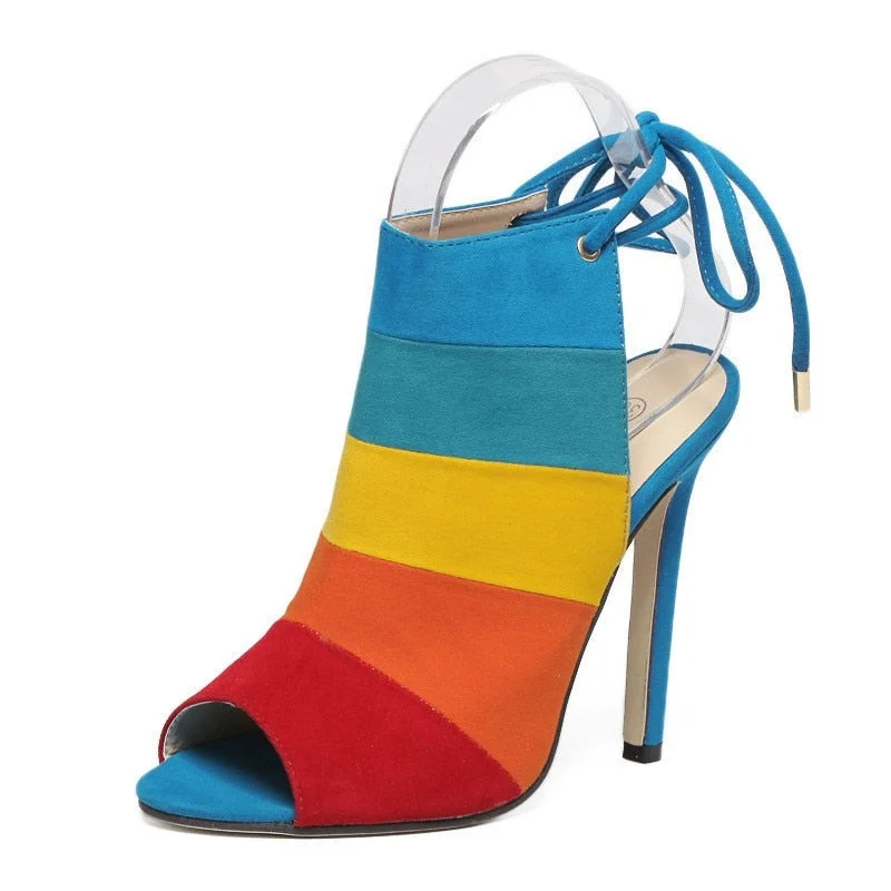 Metallic Bodysuits for a Glitzy and Glamorous Night OutColor Block Open Toe High Heel Sandals