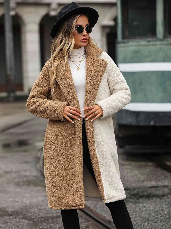Button - Front Bodysuits with a Classic and Timeless AppealContrast Dropped Shoulder Sherpa Coat