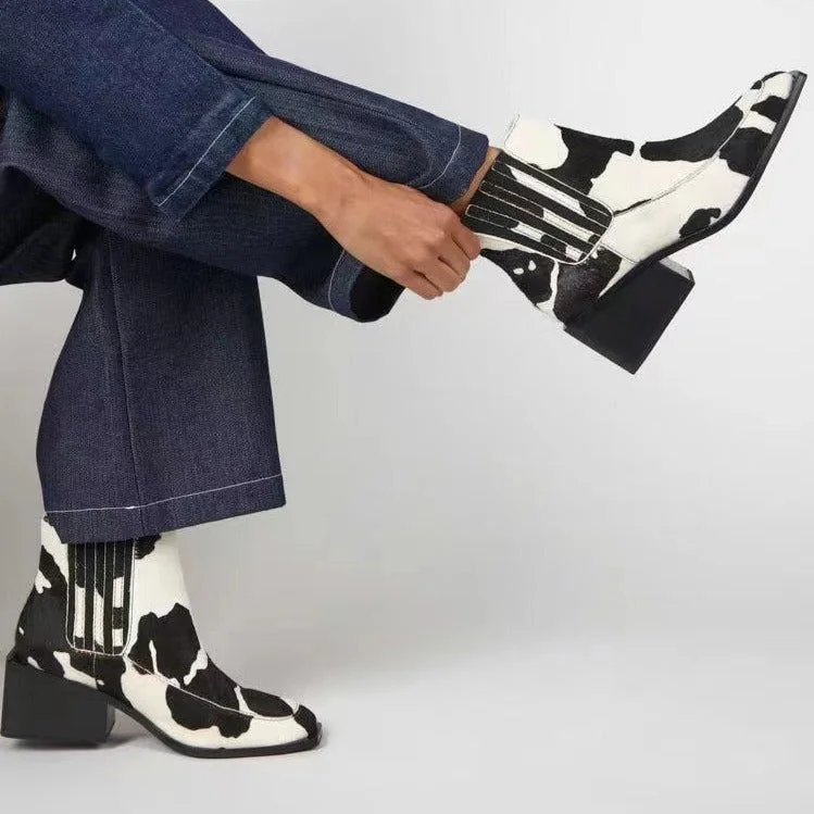 Mesh Bodysuits for a Bold and Edgy Fashion StatementCow Print Square Toe Chelsea Boots