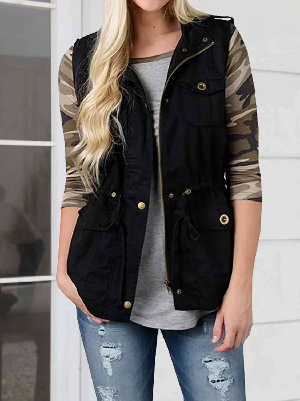 Crop Bodysuits to Pair with High - Waisted BottomsDrawstring Waist Vest with Pockets