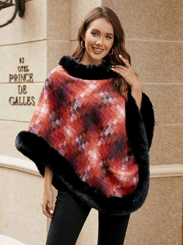 Long - Sleeve Bodysuits for Cold Weather LayeringFaux Fur Trim Poncho