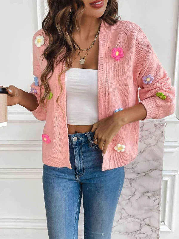Long - Sleeve Bodysuits for Cold Weather LayeringFloral Long Sleeve Open Front Cardigan