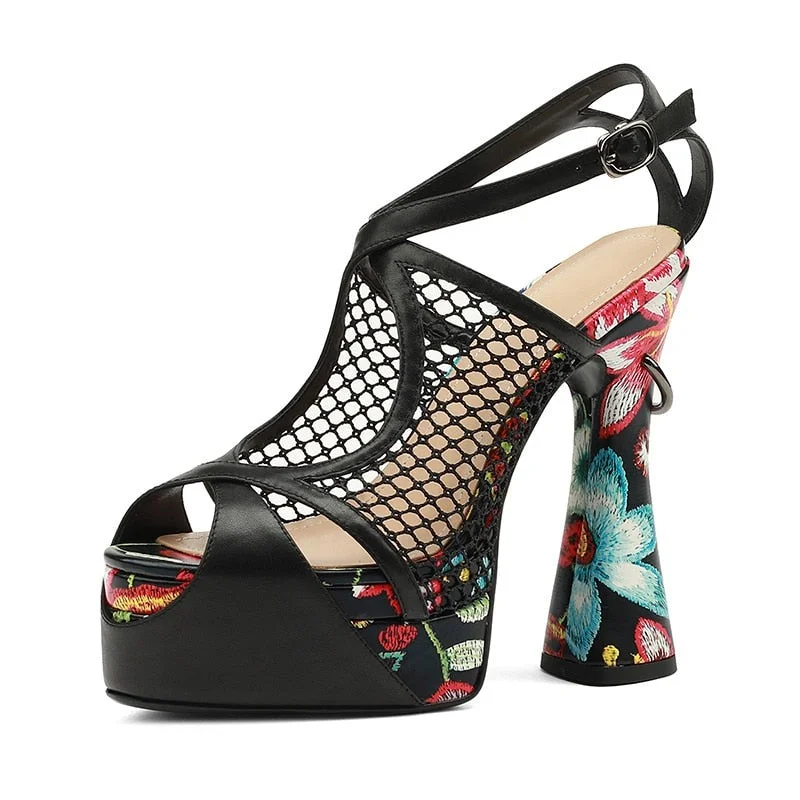 Crop Bodysuits to Pair with High - Waisted BottomsFloral Peep Toe Hollow Out Platform Sandals
