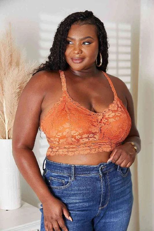 Seamless Bodysuits for a Smooth Underwear LookJuliette Crisscross Lace Bralette in Rust