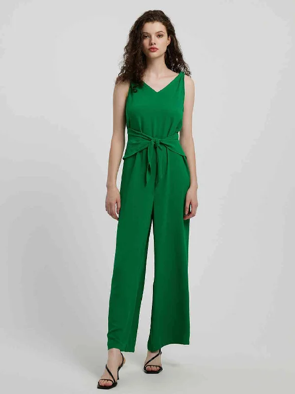 Button - Front Bodysuits with a Classic and Timeless AppealKnot Detail Tie Front Sleeveless Jumpsuit