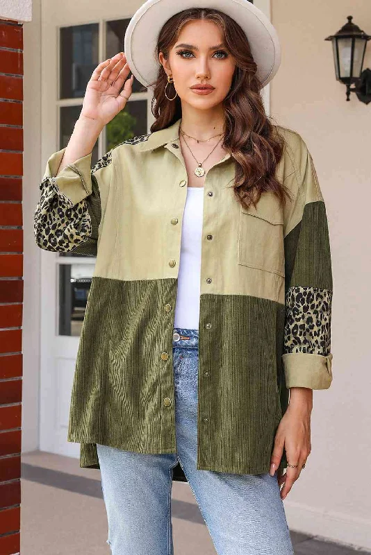 Neon Bodysuits to Stand Out at PartiesLeopard Color Block Snap Down Jacket