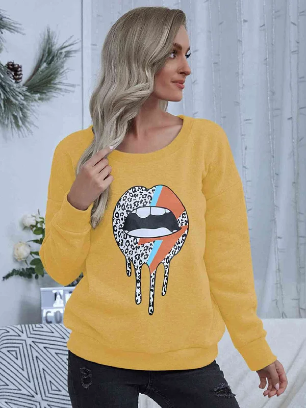 Compression Bodysuits for Post - Workout RecoveryLip Graphic Round Neck Sweatshirt