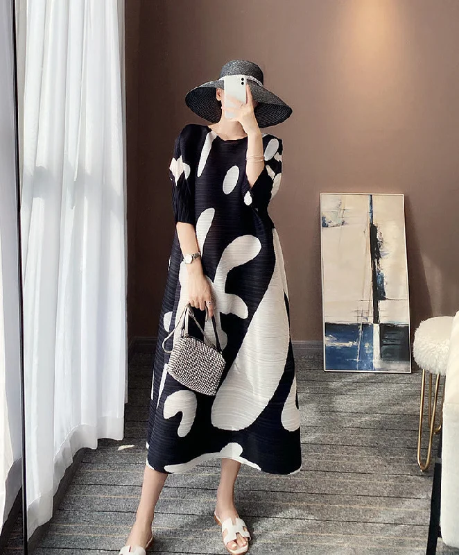 Compression Bodysuits for Post - Workout RecoveryMiyake Pleated Abstract Print Midi Dress
