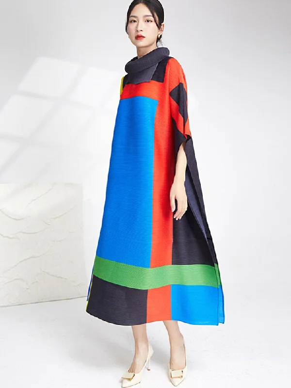 Sleeveless Bodysuits for a Cool and Casual Summer LookMiyake Pleated Contrast Turtleneck Midi Dress