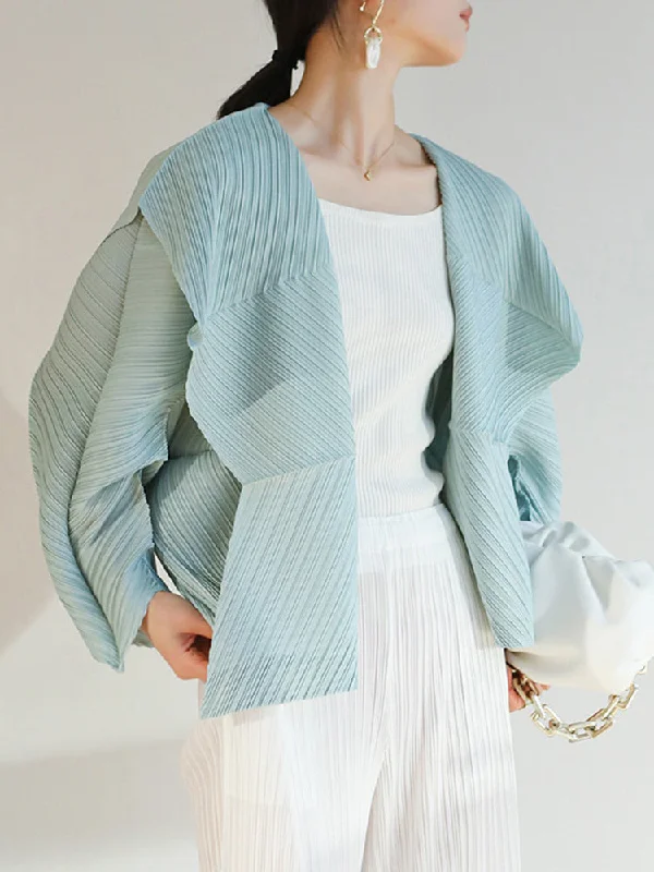 Crop Bodysuits to Pair with High - Waisted BottomsMiyake Pleated Folded Sleeves Open Front Jacket