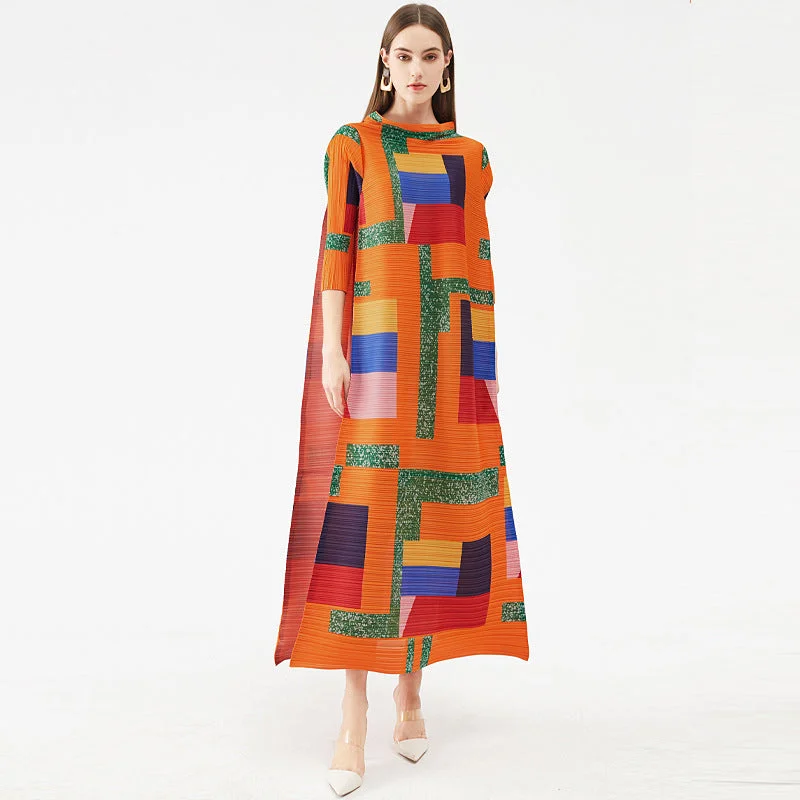 Metallic Bodysuits for a Glitzy and Glamorous Night OutMiyake Pleated Geometric Print Long Dress