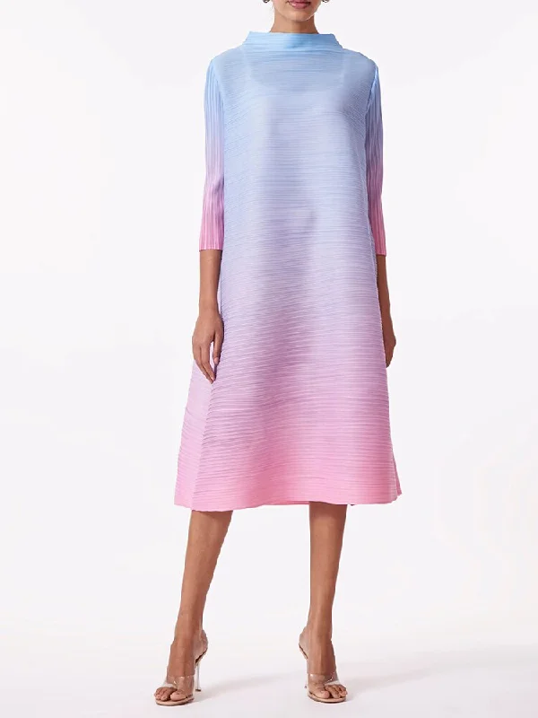 Printed Bodysuits with Floral Patterns for a Feminine VibeMiyake Pleated Gradient High Neck A-Line Dress
