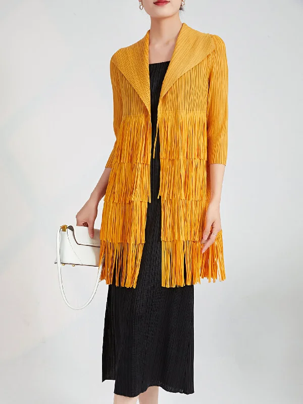 Maternity Bodysuits for Expecting Mothers' ComfortMiyake Pleated Open Front Tassels Layered Trench Coat