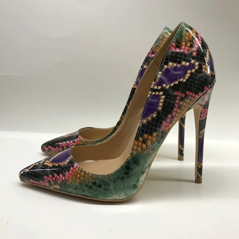 Button - Front Bodysuits with a Classic and Timeless AppealMulticolor Snakeskin Pointed Toe High Heel Shoes