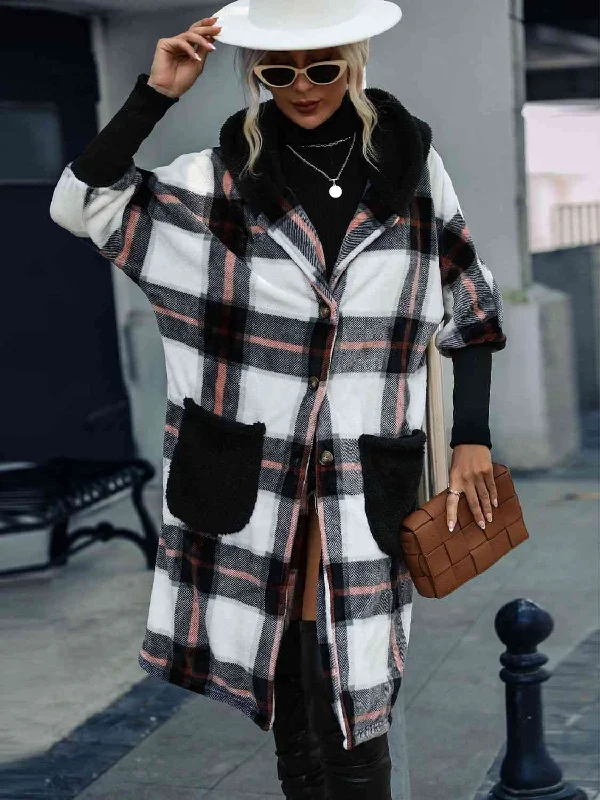 Long - Sleeve Bodysuits for Cold Weather LayeringPlaid Button Down Hooded Jacket
